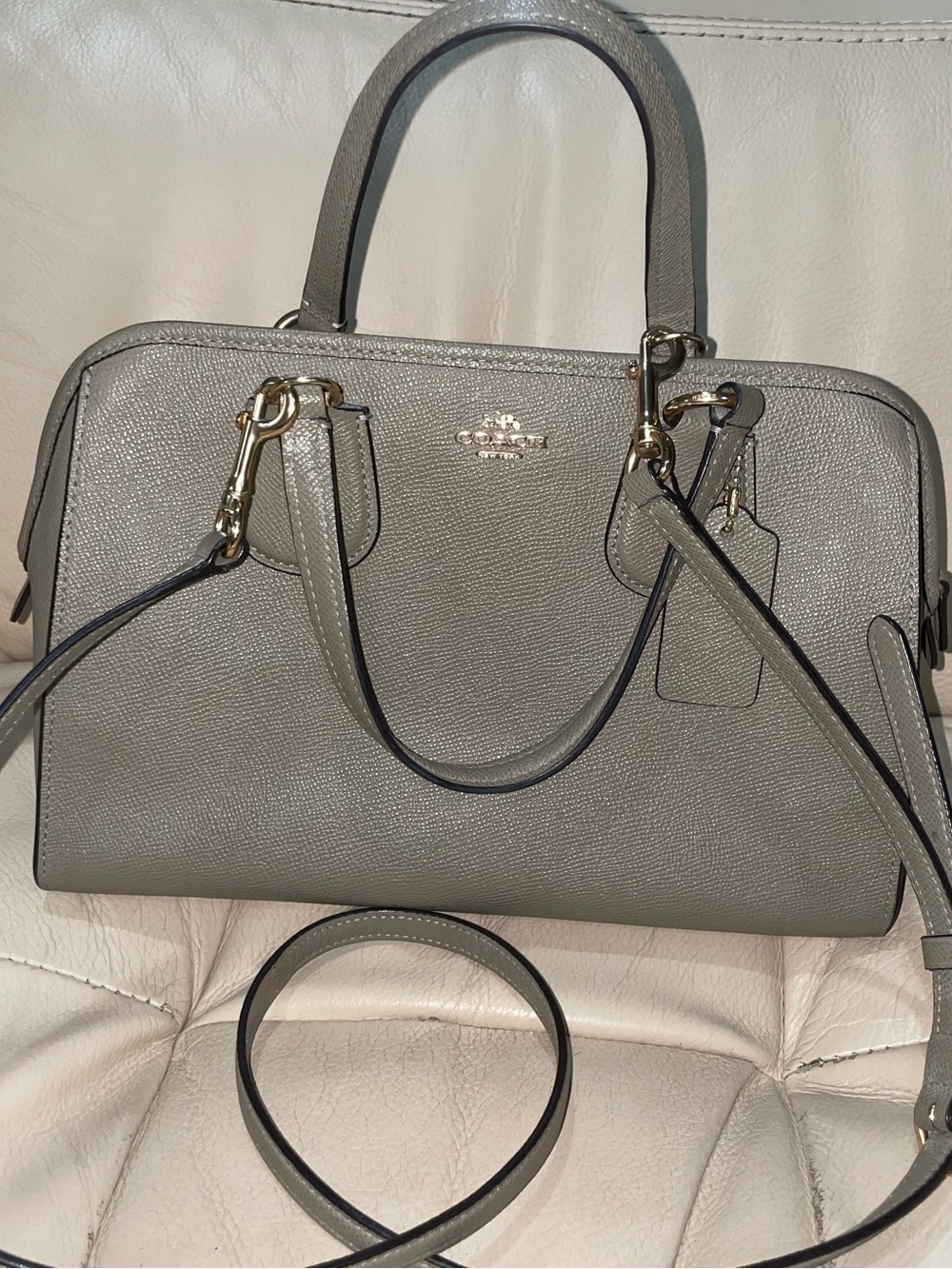 Coach Taupe Pebble Leather Nolita  satchel Detachable Strap olive light  beige M